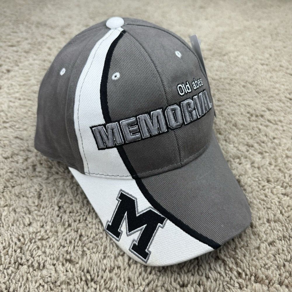 Old Abes Memorial HS Hat Gray/White Spellout Logo Eau Claire Adjustable Cap NOS